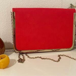Chic Red Clutch with Gold Chain